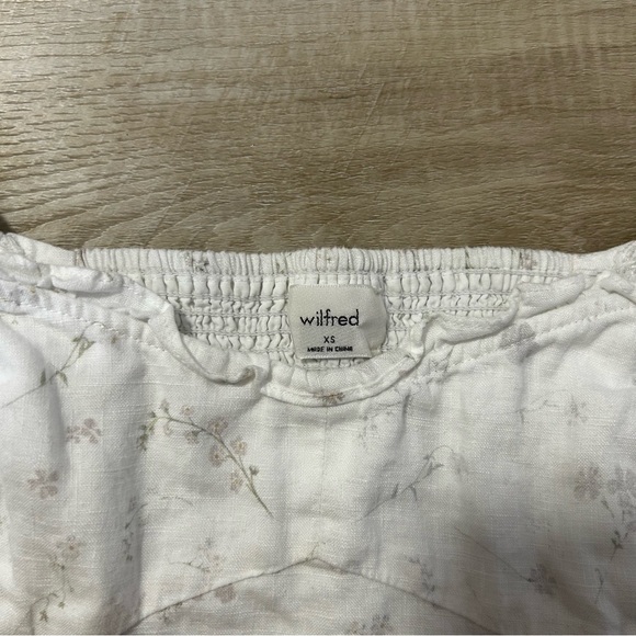 Aritzia Wilfred Organic Linen Wander Cropped White Floral Blouse - Picture 4 of 7